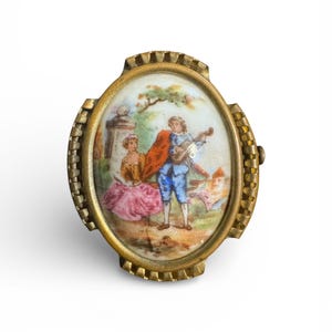 Broche Ancienne En Porcelaine De Limoges – Bleu – Vintage – Occasion