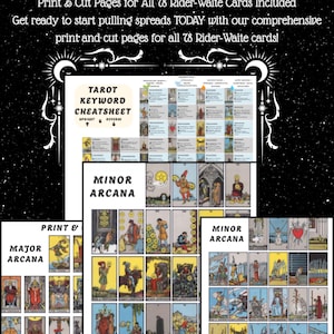 Printable Rider-Waite Tarot Cards | Mini Cut & Paste Deck + Keyword Cheat Sheets | Digital Bonus Pages for Tarot Journals and Planners