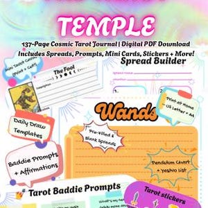 Tarot Journal & Arbeitsbuch PDF 137 Seiten Digitaler Tarot Planer | Druckbare Spreads, tägliche Ziehungen, Schlüsselwörter, Minikarten + Aufkleber Witchy Journal