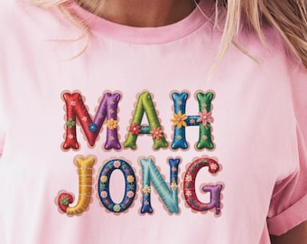 -shirt Mah Jong lettres florales colorées | T-shirt de jeu de mahjong