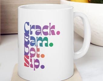 Crack Bam Dot Sip mug, Mahjong coffee cup, colorful tile gamer gift
