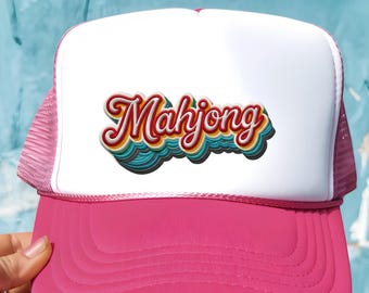 Mahjong Truckerpet Retro Groovy Tekst Roze Teal