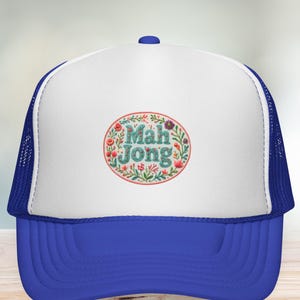 Casquette trucker ronde fleurie Mah Jong | Chapeau de style mahjong avec fausses broderies