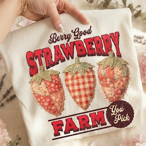 Camiseta Berry Good Strawberry, Camiseta Farmers Market, Camiseta Patchwork Strawberry, Camiseta Vintage Fruit, Camiseta Cottagecore Comfort Colors