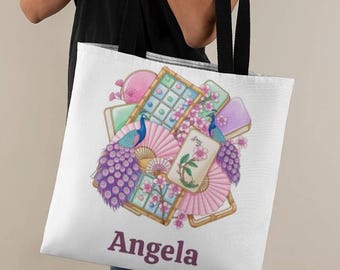 Bolsa de Mahjong personalizada / Diseño de pavo real y flor de cerezo