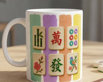 Mahjong Tile Ceramic Coffee Mug ,Pastel Painterly Art, 11oz & 15oz