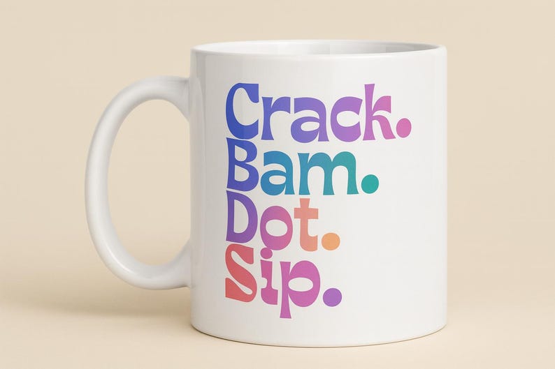 Crack Bam Dot Sip mug, Mahjong coffee cup, colorful tile gamer gift image 11