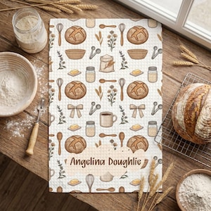 Personalized Sourdough Kitchen Towel, Custom Baker Gift, Starter Name Dish Towel, Sourdough Lover Gift, Bread Baking Kitchen Decor