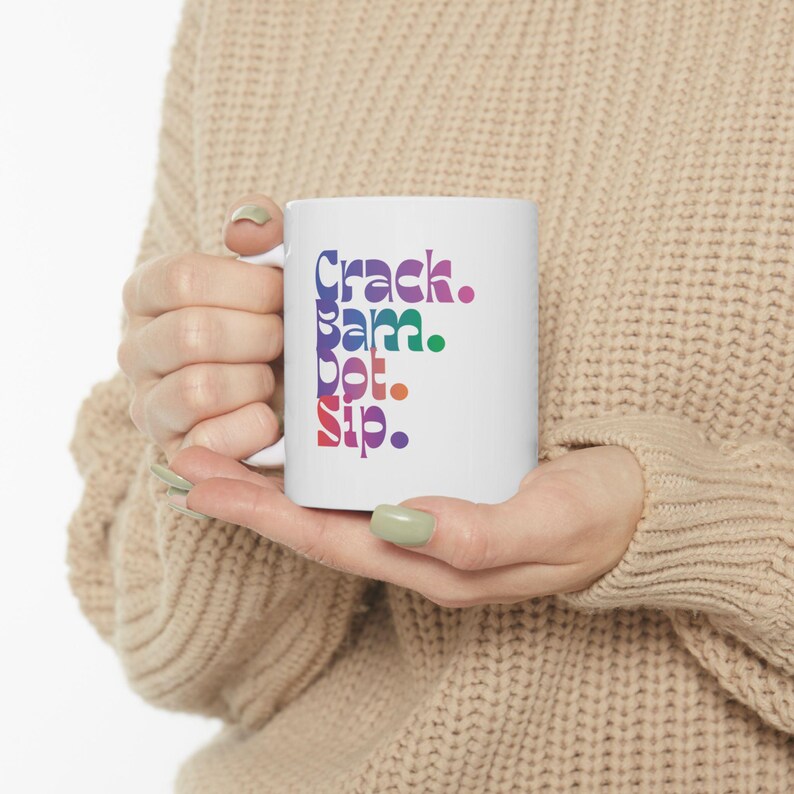 Crack Bam Dot Sip mug, Mahjong coffee cup, colorful tile gamer gift image 9