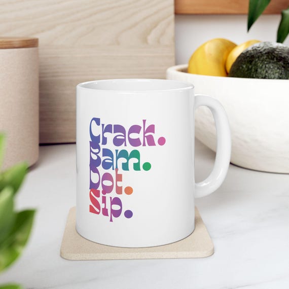 Crack Bam Dot Sip mug, Mahjong coffee cup, colorful tile gamer gift