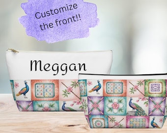 Kosmetyczka Mahjong Tiles: personalizowana saszetka na zamek, organizer na kosmetyki podróżne