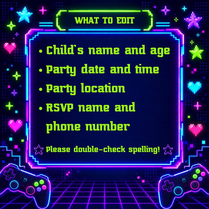 Arcade Numbers Template Editable Video Game Birthday Invitation, Animated Canva Template ...