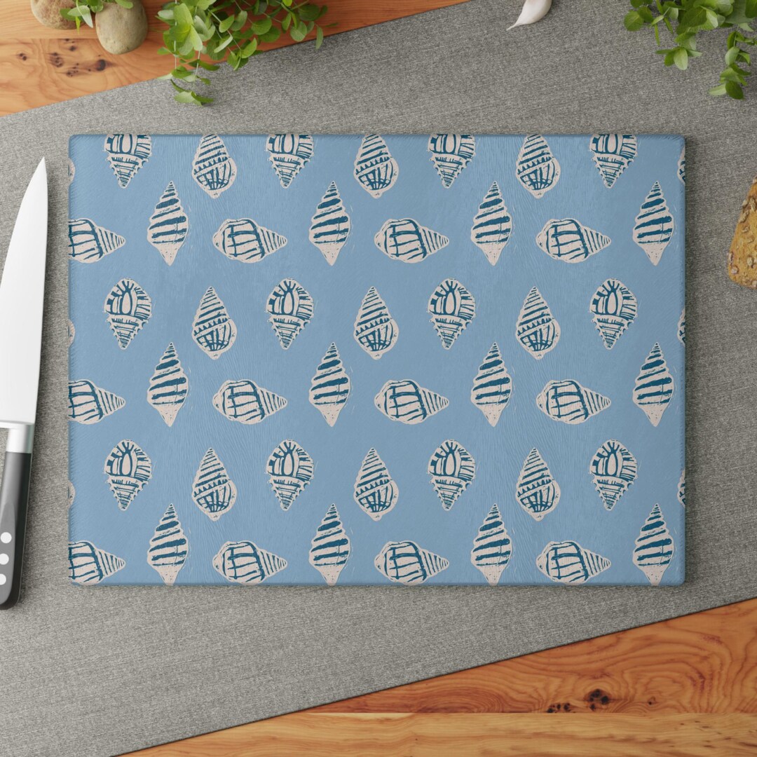 Coastal Shell Glass Cutting Board, Beach House Kitchen Decor - Etsy