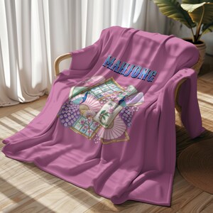 Mahjongplattor och fläktar sammetsfilt | Rosa Mahjong-pläd bild 19