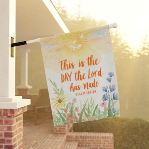Este es el día que el Señor ha hecho Bandera de jardín / Salmo 118:24 Decoración cristiana para jardín / Bandera de fe floral en acuarela