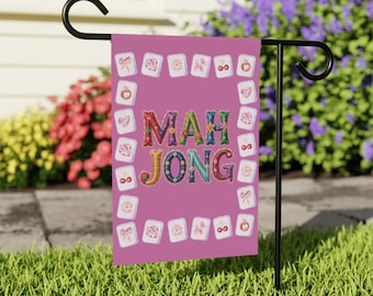 Mahjong Tiles Garden Flag | Outdoor House Banner, Pink Mahjong Decor