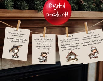 Nativity Advent Card Set: 30-Day Scripture Countdown (Printable), Children's Nativity Activity, Child Christmas