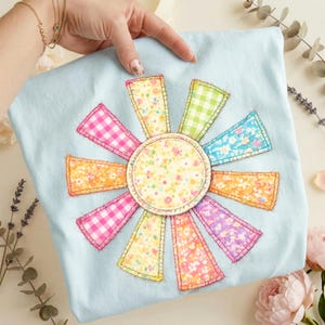 Faux Patchwork Sun Shirt, Cottagecore Summer Top, Retro Bright Tee, Comfort Colors 1717