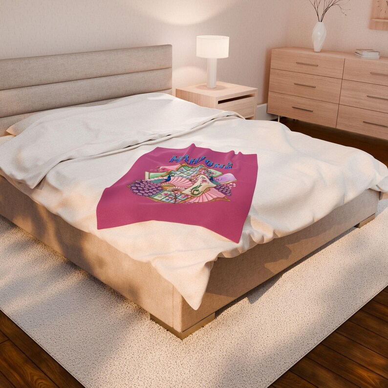 Mahjongplattor och fläktar sammetsfilt | Rosa Mahjong-pläd bild 6