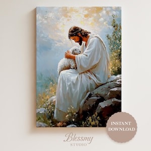 JESUS LEAVES THE 99 Sheep Wall Art Downloadable The Good Shepherd Bible Poster Lost Lamb Christian Decorative Prints for Home or Church |006