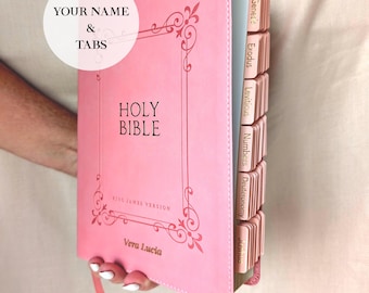 Personalised Pink Bible, King James Bible Custom Name and Tabs, Christening Gift KJV