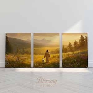 JESUS LEAVE THE 99 Set of 3 Pieces Wall Art Good Shepherd Sinner Christian Triptych Poster Parable of The Lost Sheep Instant Download |021