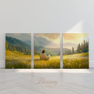 THE GOOD SHEPHERD Set of 3 Pieces Wall Art Jesus Leave the 99 Christian Triptych Poster Parable of The Lost Sheep Instant Download |022