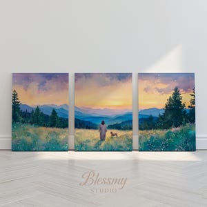 THE LORD IS my shepherd Set of 3 Pieces Landscape Wall Art Psalm 23 Christianity Triptych Poster Parable of The Lost Sheep Download |027
