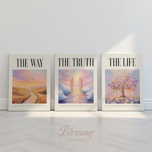 The Way The Truth The Life Bible Art Set of 3 Homely Christian Art Print Faith Wall Gift Christian Art Jesus Vintage Scripture Decor |041