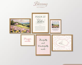 Bible Verse Wall Art Set of 6 Printable Bundle, Pastel Christian Prints, Scripture Gallery Decor, Pink Faith Quote Art, Digital Download B2