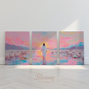 THE GOOD SHEPHERD Set of 3 Pieces Landscape Wall Art Jesus Leave the 99 Christianity Triptych Poster Parable of The Lost Sheep Download |033