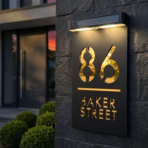 Solar House Number Sign | Custom Address Plaque | Motion Sensor LED | Waterproof Acrylic | Outdoor Solar House Numbers | Personalized Sign