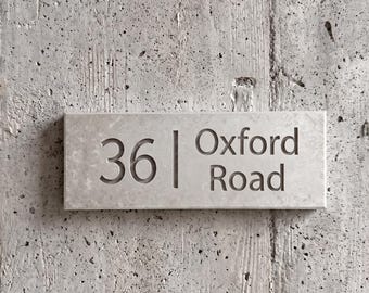 Cement House Number Sign, Stone Effect Address Plaque with Street / Family Name, Custom Door Number Plate for Housewarming and Closing Gifts