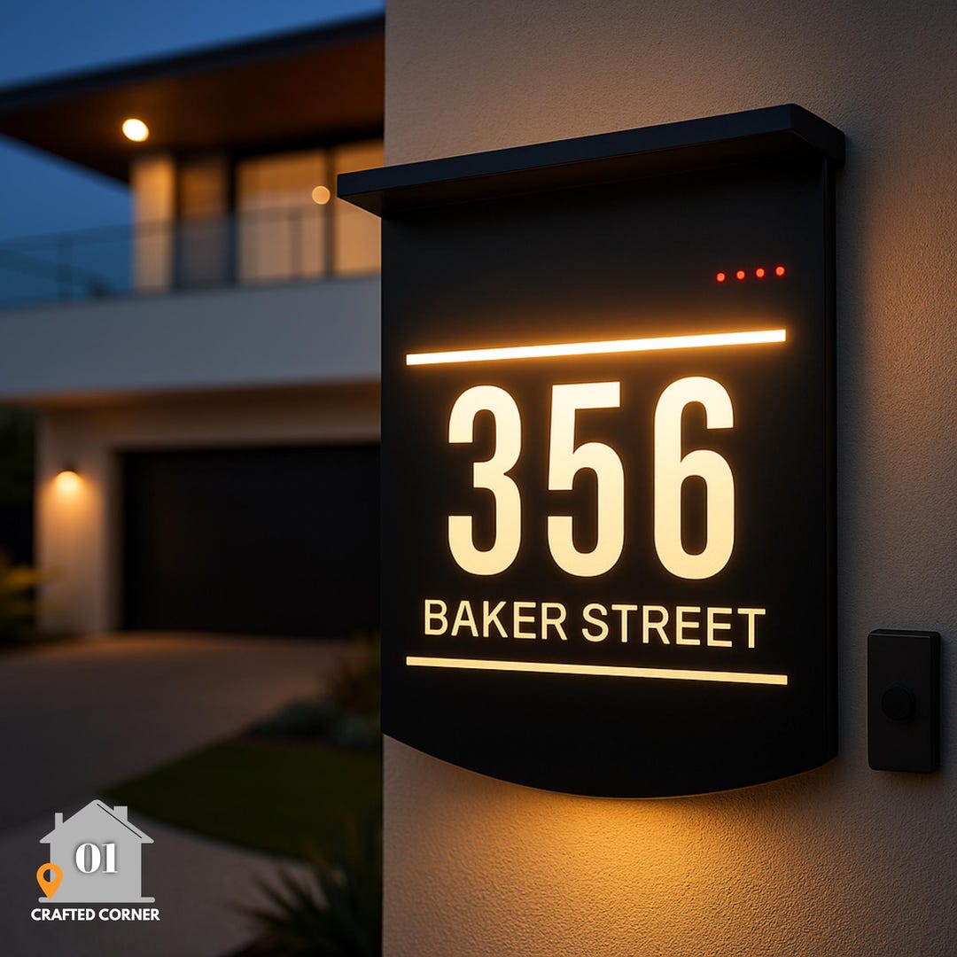 Placa de endereço com número de casa solar e LED | Placa de endereço ...