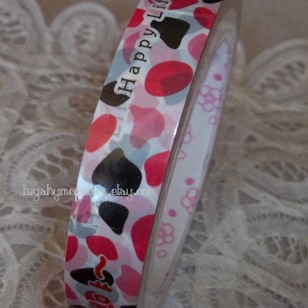 Deco Tape Kawaii Shades of Pink and Black Happy Life 15m