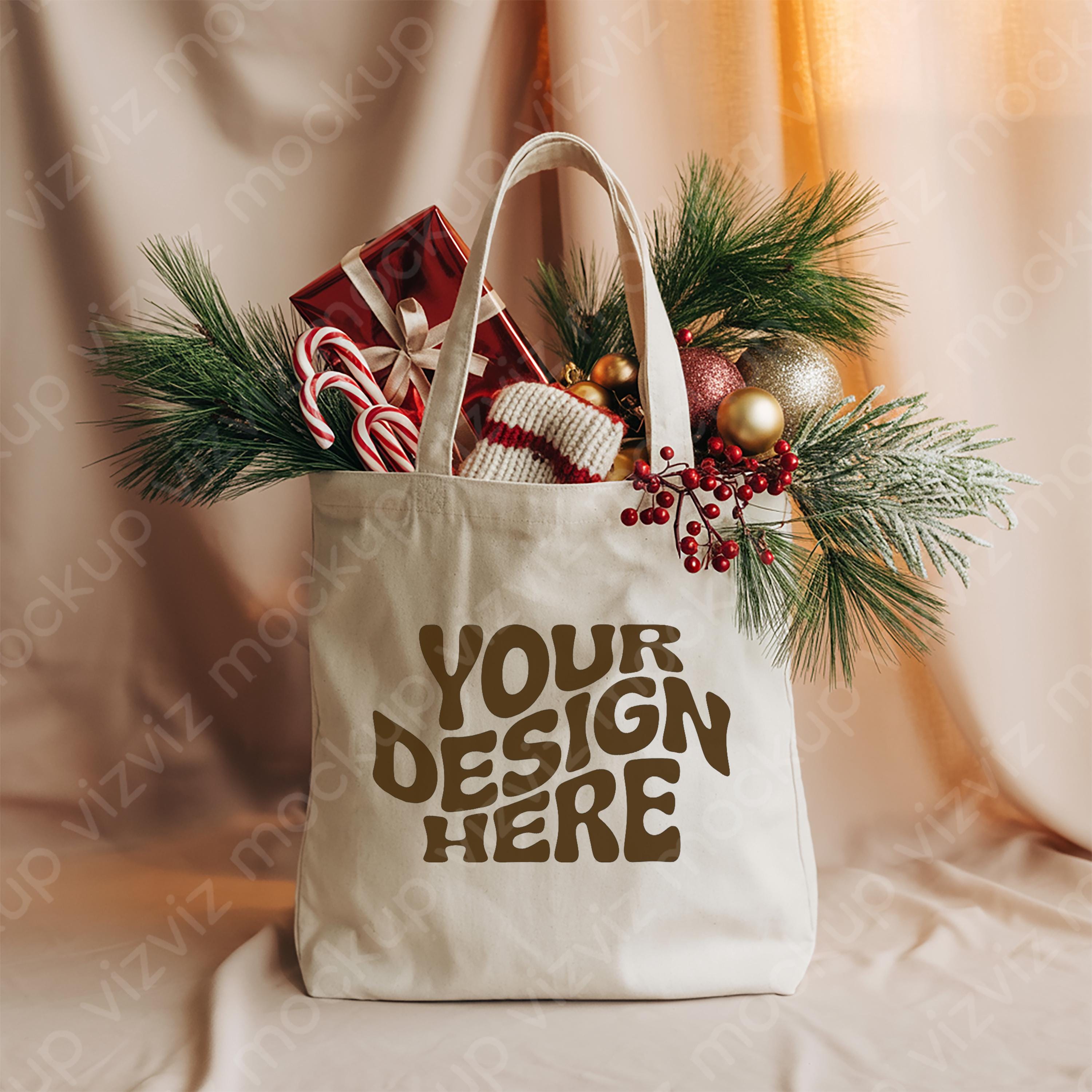 thumbnail image 2 of JOYIN 12 PCS 13.75" " Christmas Large Tote Bags Holiday Reusable Grocery ... For Sale Online 2 of 12