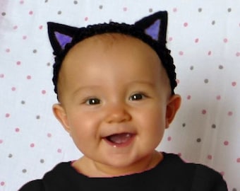 Cat Ears Headband black and purple black headband handmade no glue soft baby kitty kitten halloween costume Gigi Kiki's delivery service