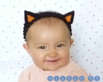 Cat Ears Headband - black and orange - handmade no glue soft baby newborn cute halloween costume kitty kitten