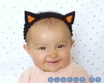 Cat Ears Headband - black and orange - handmade no glue soft baby newborn cute halloween costume kitty kitten