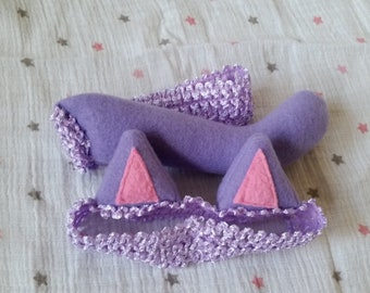 A purple/lavender cat ears headband & a tail set, handmade no glue soft baby newborn cute Halloween costume kitty for Cheshire cat or Hissy