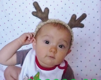 Needle felted Reindeer Antlers headband fitting from newborns to adults - kahki hand sewn no glue soft wool felt baby newborn cute