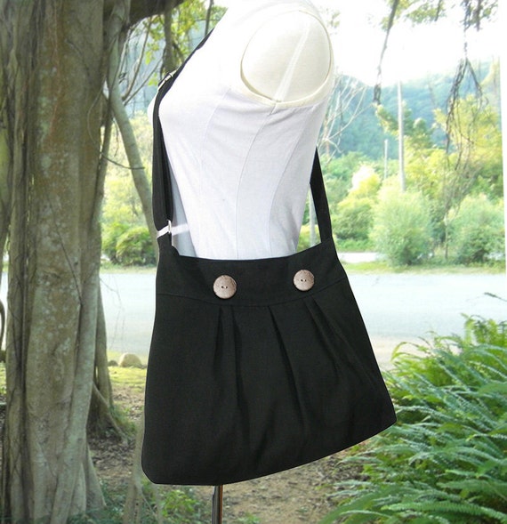 Black messenger bag canvas long strap shoulder bag side bag Etsy