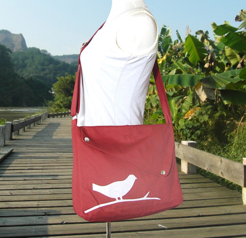 travel bag cross body bag shopping bag shoulder bag hand bag Red cotton canvas messenger bag bird messenger,diaper bag ipad bag