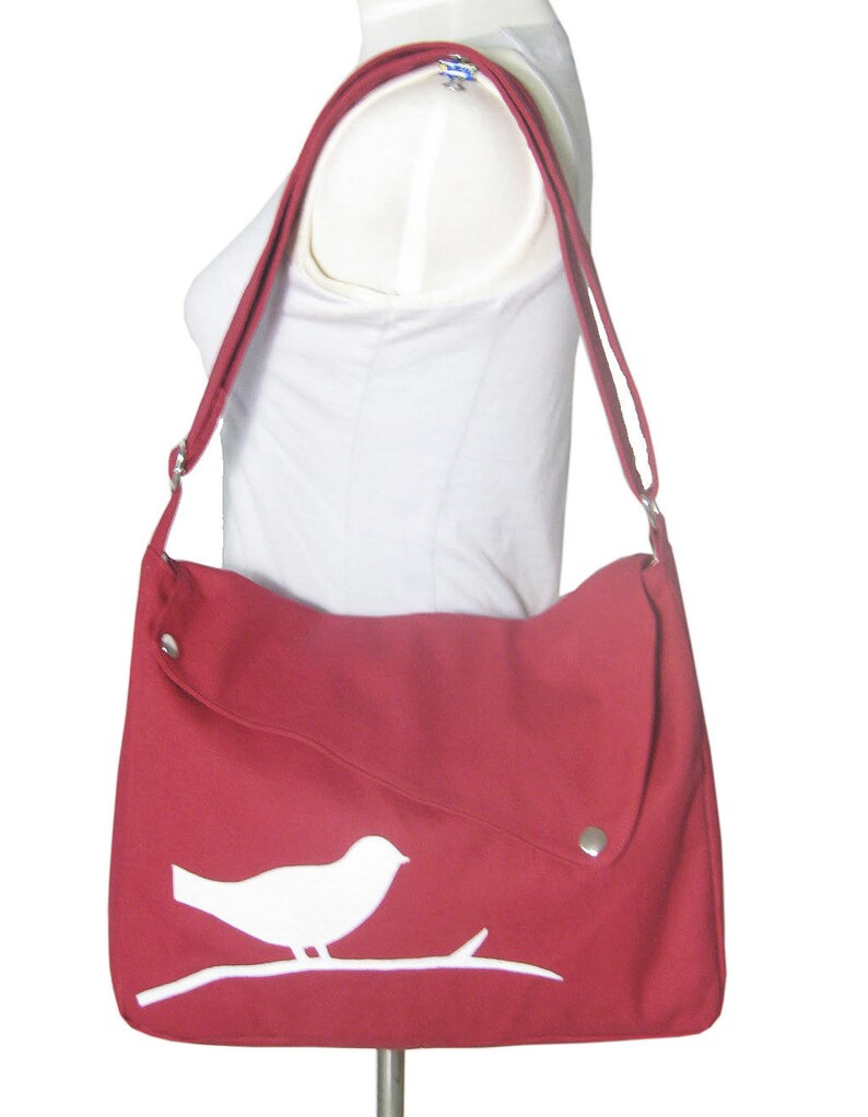 travel bag cross body bag shopping bag shoulder bag hand bag Red cotton canvas messenger bag bird messenger,diaper bag ipad bag