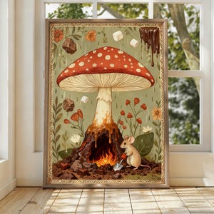 Mushroom Mouse Poster Print, Whimsical Cottagecore Storybook Forest Art