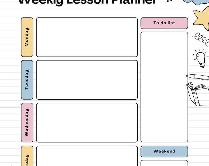 Editable Weekly Lesson Plan Template: Printable Teacher Planner - Etsy