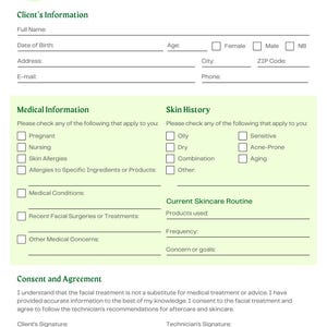 Editable Skincare Client Intake Form: Customizable Facial Consultation ...