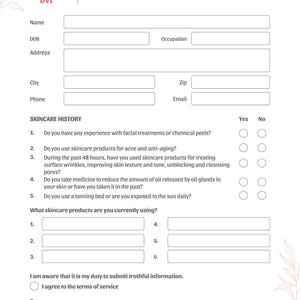Editable Skincare Client Intake Form: Customizable Facial Consultation ...