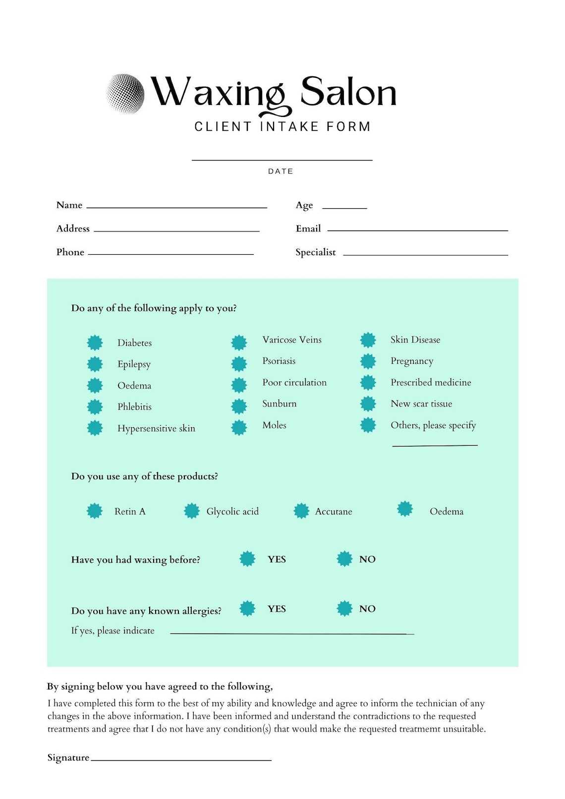 Editable Skincare Client Intake Form: Customizable Facial Consultation ...