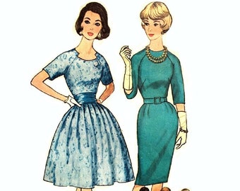 1950s Dress Pattern, Fit and Flare, Sheath Dress Pattern, Raglan Sleeves, Bust 34, Size 14, Simplicity 4232, Womens Vintage Sewing Pattern